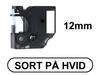 Dymo D1 45013 12mm x 7m Sort på Hvid label (kompatibel)