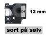Dymo D1 45022 12mm x 7m Sort på Sølv label (kompatibel)